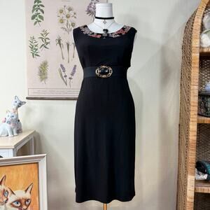 Vintage 90s Y2k Black Floral Trim Dress Whimsigoth Witchy Dark Fairy L 12